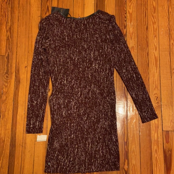 Maison Scotch Burgundy Tweed Knit Zip Sweater Dress - Picture 8 of 11